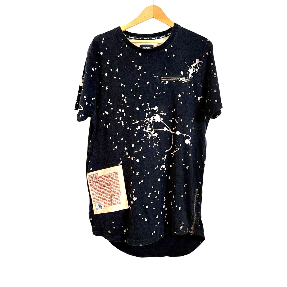 RISE AS 1NE MENS Sz XL PRE-OWNED COLORED PAINT PATCHED ZIPPER 'YEEZY'‎ LONGLINE